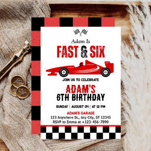 Snel & Zes Race Auto Jongen 6de Verjaardagsfeestje Kaart