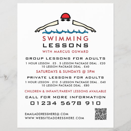 Snel zwemmen pictogram, Adverteren zwemles Flyer (Voorkant)