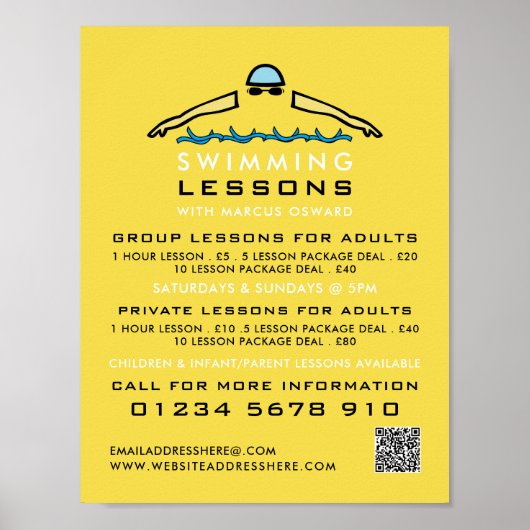Snel zwemmen pictogram, Adverteren zwemles Poster (Voorkant)