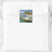 Snelboot en bananenboot vierkante sticker (Tas)