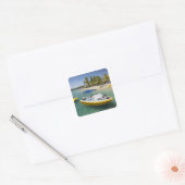 Snelboot en bananenboot vierkante sticker (Envelop)