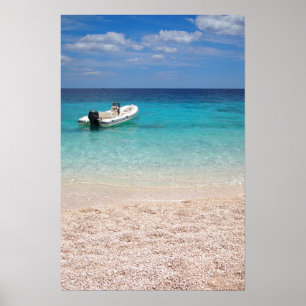 Snelboot op de blauwe zee poster