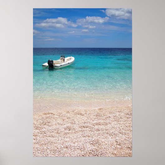 Snelboot op de blauwe zee poster (Voorkant)
