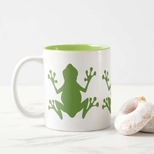 SNELGROENE FROGS ILLUSTRATIEMOTIF TWEEKLEURIGE KOFFIEMOK (Met donut)