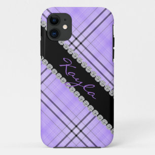 SNELHEID PAARSE PLAID EN RHINESTONE I telefoon 5 H iPhone 11 Hoesje