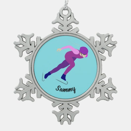 Snelheid schaatsen tin sneeuwvlok ornament (Voorkant)