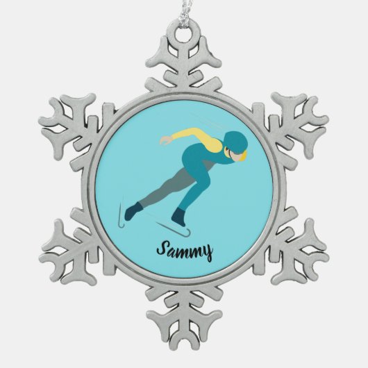 Snelheid schaatsen tin sneeuwvlok ornament (Voorkant)