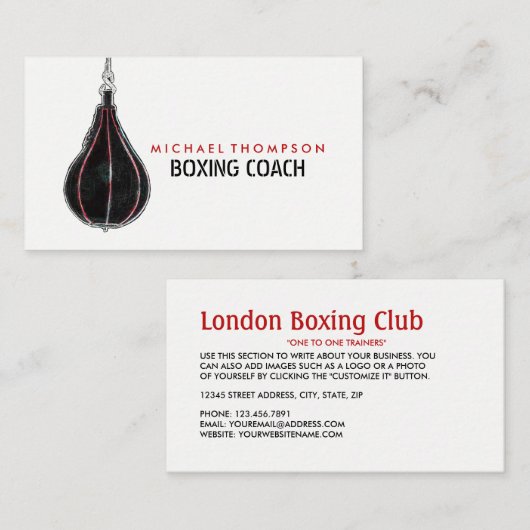 Snelheidsbal, boxer, boxer, boxing Trainer Visitekaartje (Voorkant / Achterkant)