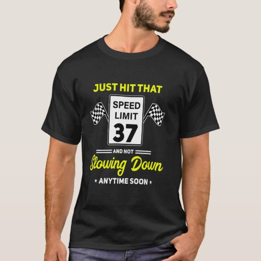 Snelheidsbegrenzing bord 37e verjaardag 37 mph Gra T-shirt (Voorkant)