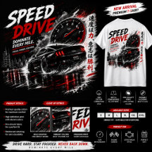 Snelheidsdrive raceauto T-shirt – witte t-shirt