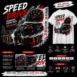 Snelheidsdrive raceauto T-shirt – witte t-shirt