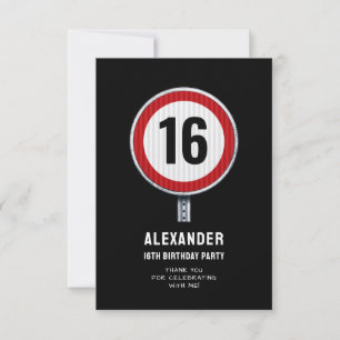 Snelheidslimiet 16e verjaardag bedankkaart