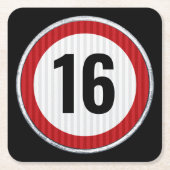Snelheidslimiet 16e verjaardag kartonnen onderzetters (Voorkant)
