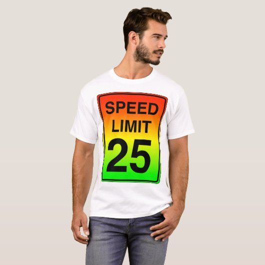 Snelheidslimiet 25-teken met gespannen kleuren t-shirt (Voorkant volledig)