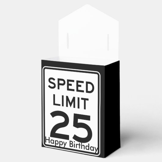 Snelheidslimiet 25mph verjaardagsbord bedankdoosjes (Geopend)