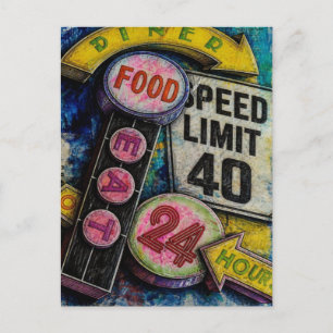 Snelheidslimiet 40 24-uurs voedsel mixed media col briefkaart