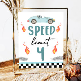 Snelheidslimiet 4 Blauwe Race Auto Twee Snelle Jon Poster