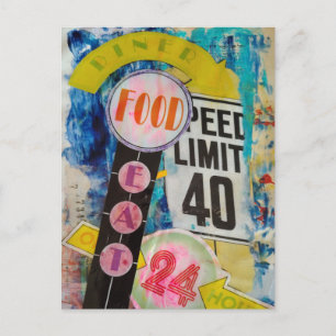 Snelheidslimiet is 24 uur voedsel mixed media coll briefkaart