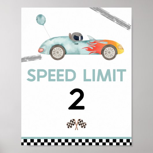 Snelheidslimiet Race Auto Verjaardagsfeest Sign Poster (Voorkant)