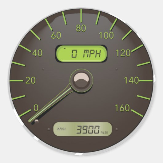 Snelheidsmeter cartoon auto ronde sticker (Voorkant)