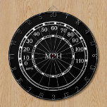 Snelheidsmeter MPH Monogram Garage Dart Board Dartbord<br><div class="desc">Monogram zwart,  klassieke cartografische kaart. Zwarte en witte klassieke schoolsnelheid. Ideaal voor mannen vellen. Maak het persoonlijk door uw initialen toe te voegen. Kronkelig geschenk voor de klassieke autoliefhebber.</div>