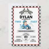 Snelheidsuitnodiging Cute Racer Two Fast Kaart (Voorkant)
