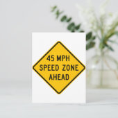 Snelheidszone 45 mph bovenaan briefkaart (Staand voorkant)