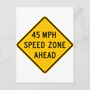 Snelheidszone 45 mph bovenaan briefkaart