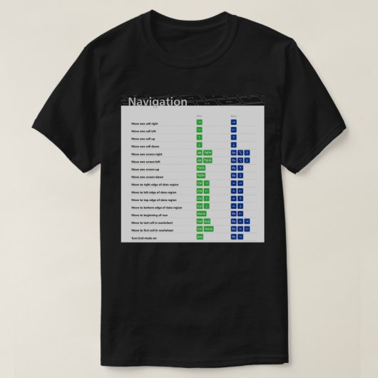 Snelkoppeling Excel-sneltoetsen voor navigatie Exc T-shirt (Design voorkant)