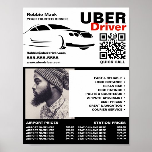 Snelle auto Logo, Foto, Uber chauffeur, prijslijst Poster (Voorkant)
