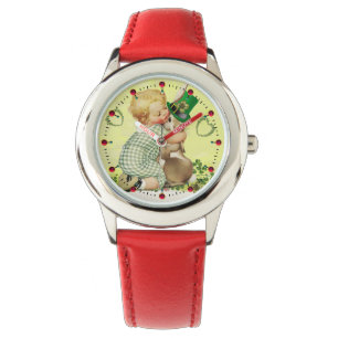 SNELLE BABY HUGGING RABBIT IRISH ST. PATRICK'S DAG HORLOGE