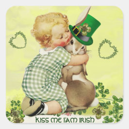 SNELLE BABY HUGGING RABBIT IRISH ST. PATRICK'S DAG VIERKANTE STICKER