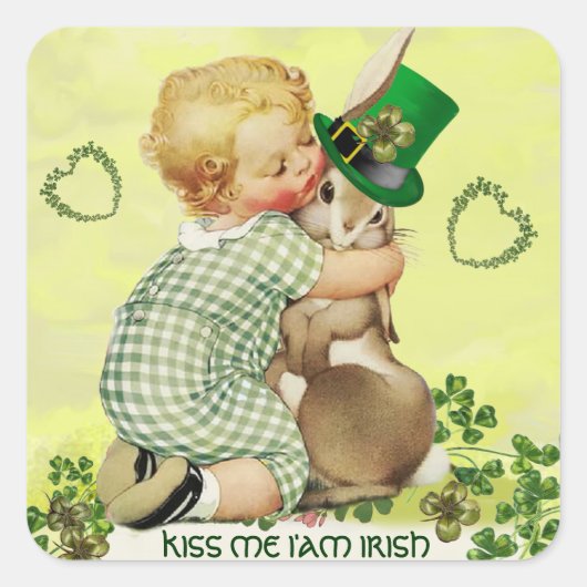 SNELLE BABY HUGGING RABBIT IRISH ST. PATRICK'S DAG VIERKANTE STICKER (Voorkant)