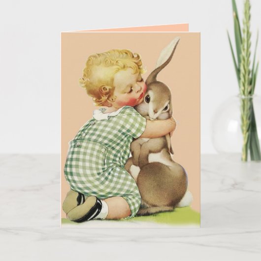 SNELLE BABY HUGGING RABBIT, Roze verjaardag Feestdagen Kaart (Voorkant)