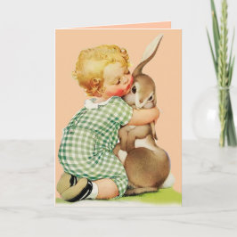 SNELLE BABY HUGGING RABBIT, Roze verjaardag Feestdagen Kaart