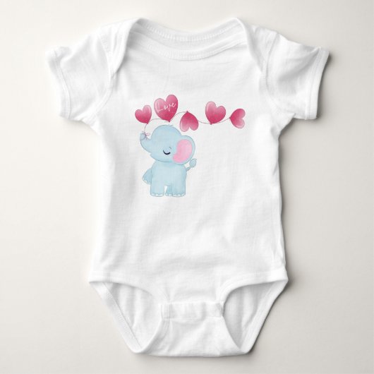 SNELLE BLAUWE ELEPHANT MET PINKBALLOONS ROMPER (Voorkant)