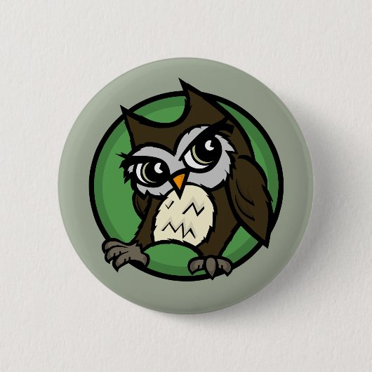 SNELLE CARTOON OWL ROUND PIN BACK BUTTON (Voorkant)