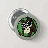 SNELLE CARTOON OWL ROUND PIN BACK BUTTON (Voorkant /achterkant)