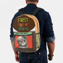 Snelle dag van school met liefdeskat bedrukte rugzak