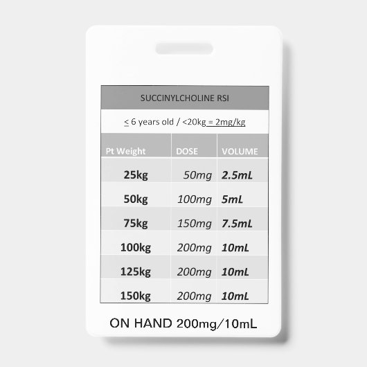Snelle dosering betreffende: Succinylcholine RSI v Badge (Voorzijde)