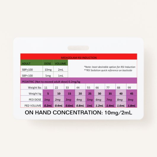 Snelle dosering RE: Midazolam RSI-inductie/sedatie Badge (Voorkant)