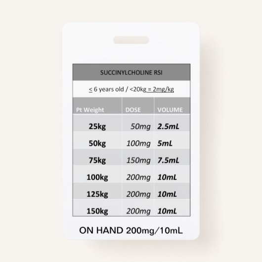Snelle dosering RE: Succinylcholine RSI Paralytisc Badge (Voorkant)