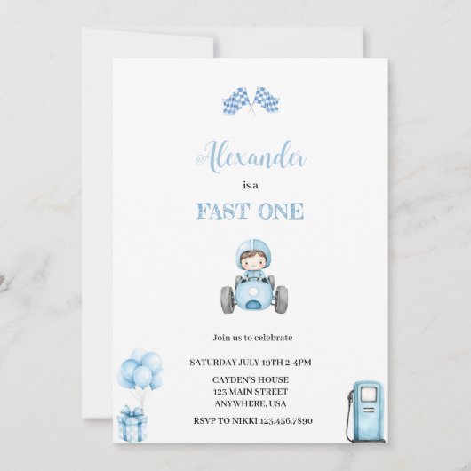 SNELLE EEN BLAUWE AUTO UITNODIGING (Voorkant)