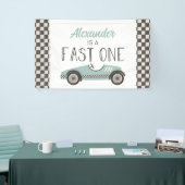Snelle een blauwe race auto 1e verjaardag banner (Beurs)