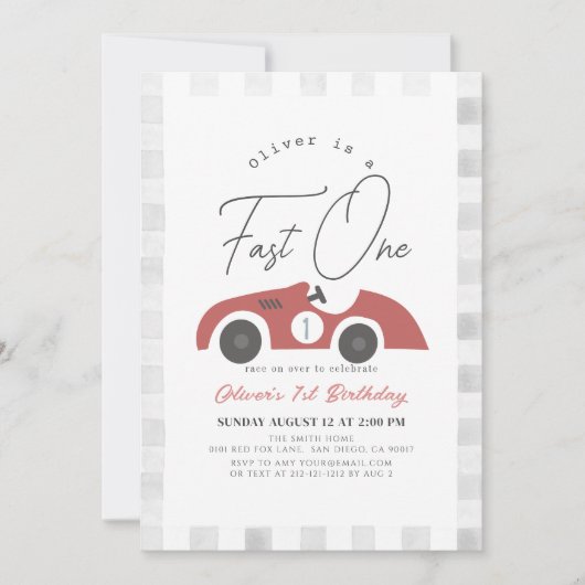 Snelle een rode race auto jongen 1e verjaardag kaart (Voorkant)