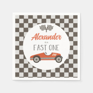 Snelle Eén rode Race Auto Verjaardag Servet