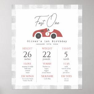 Snelle Eén Rode Raceauto 1e Verjaardag Mijlpaal Poster