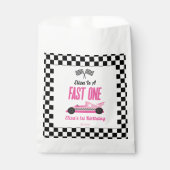 Snelle een roze race auto eerste 1e verjaardag par bedankzakje (Voorkant)