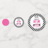 Snelle een roze race auto eerste 1e verjaardag par confetti (Achterkanten)
