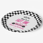 Snelle een roze race auto eerste 1e verjaardag par papieren bordje (Gekanteld)